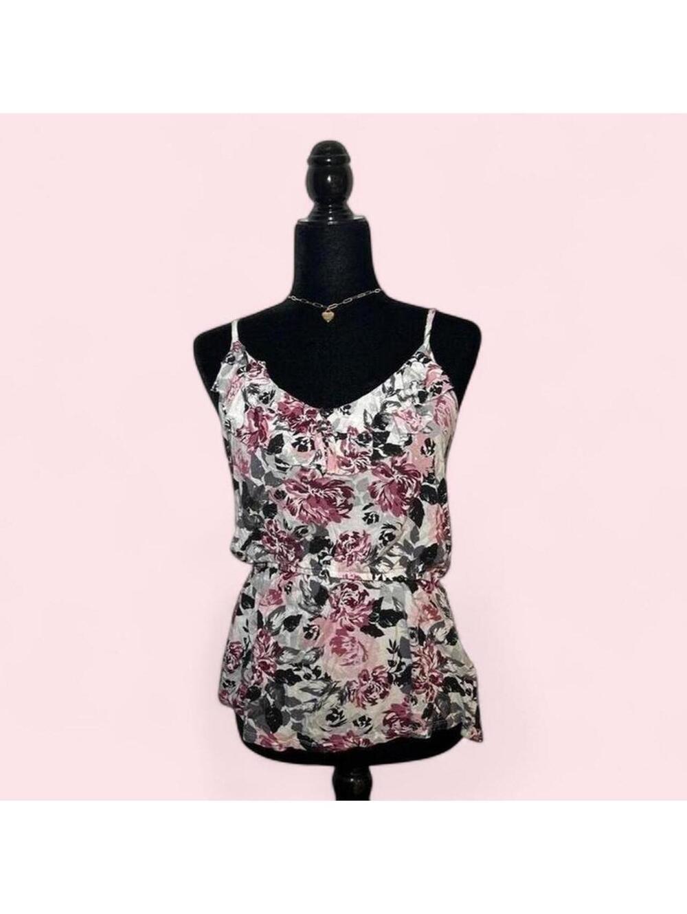 Dynamite Y2K Floral Pink White Black Top Stretchy